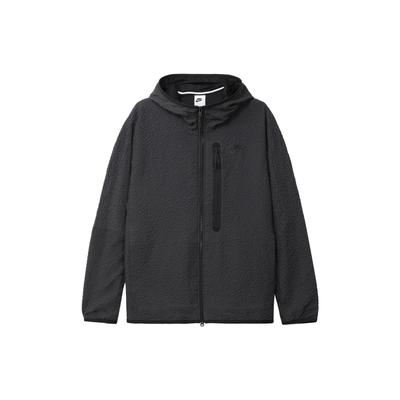 Solid Color Logo Embroidery Zip-Up Hooded Long Sleeve Jacket Men Outerwear Black DQ4323-010