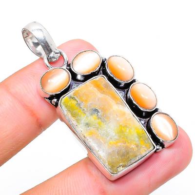 Natural Bumble Bee Jasper,Monalisa Stone 925 Sterling Silver Pendant 1.77" b6Z98
