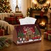 1pc Classic Winter Village Tissue Box - Santa Claus Snowy Cabin Vintage Truck Napkin Storage Box, Suitable for Rolls/Facial Tissues/Single Sheets, Ava