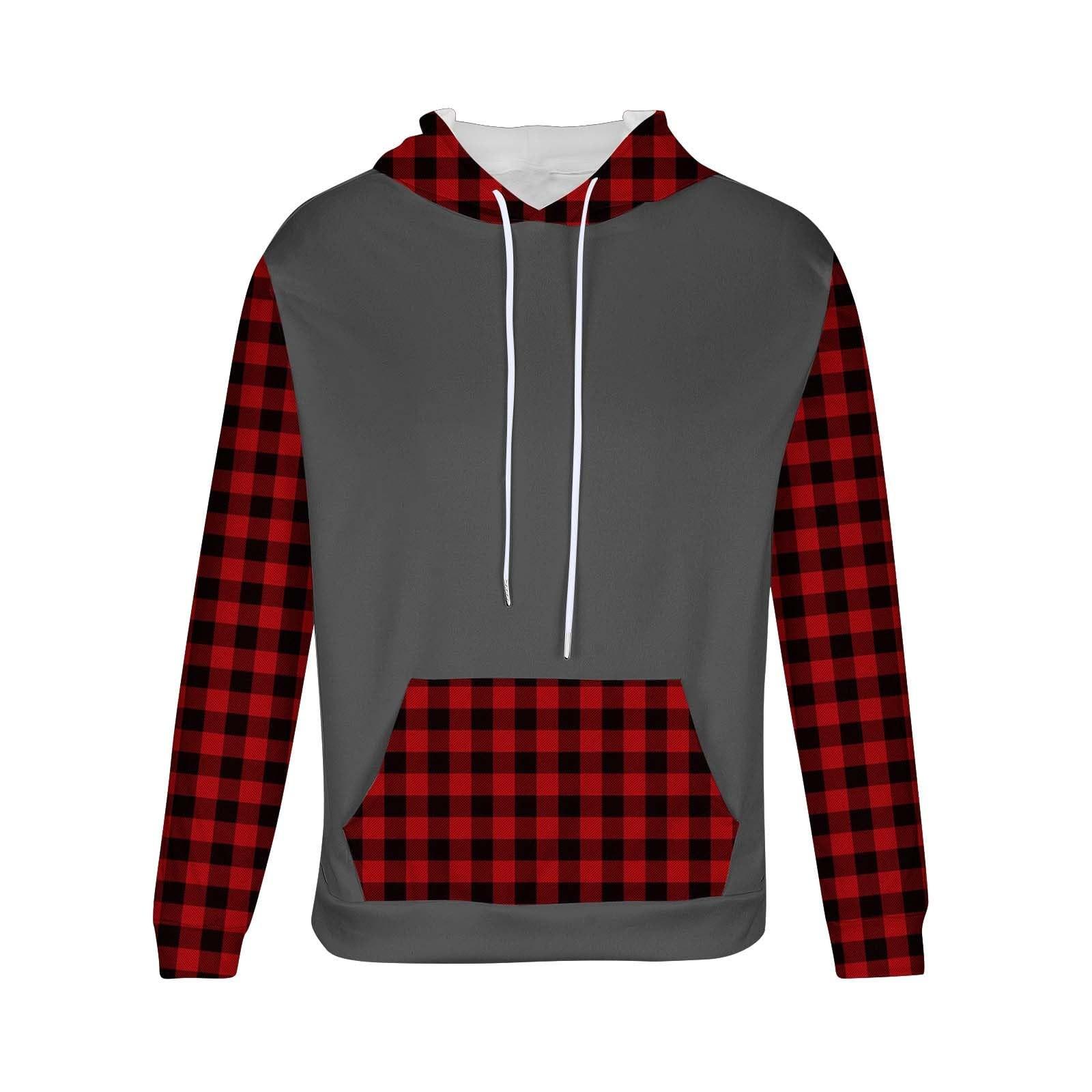 

Men s Checked Casual Hooded Drawstring Hoodie Pullover XL красный