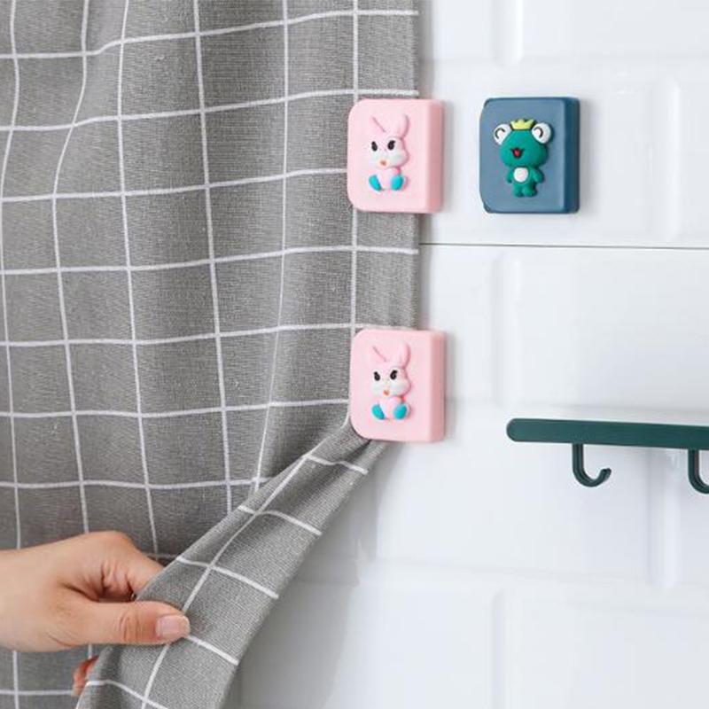 4Pcs Shower Curtain Clips Non Punching Windproof Curtain Hook Toilet Curtain Rings Clip Traceless Shading Cloth Edge Fixed Clips