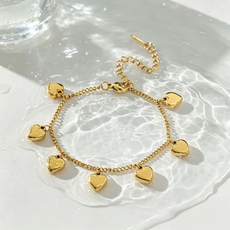 Gold Plated Titanium Steel Heart Charm Bracelet Women Trendy Minimalist Dainty Layering Jewelry