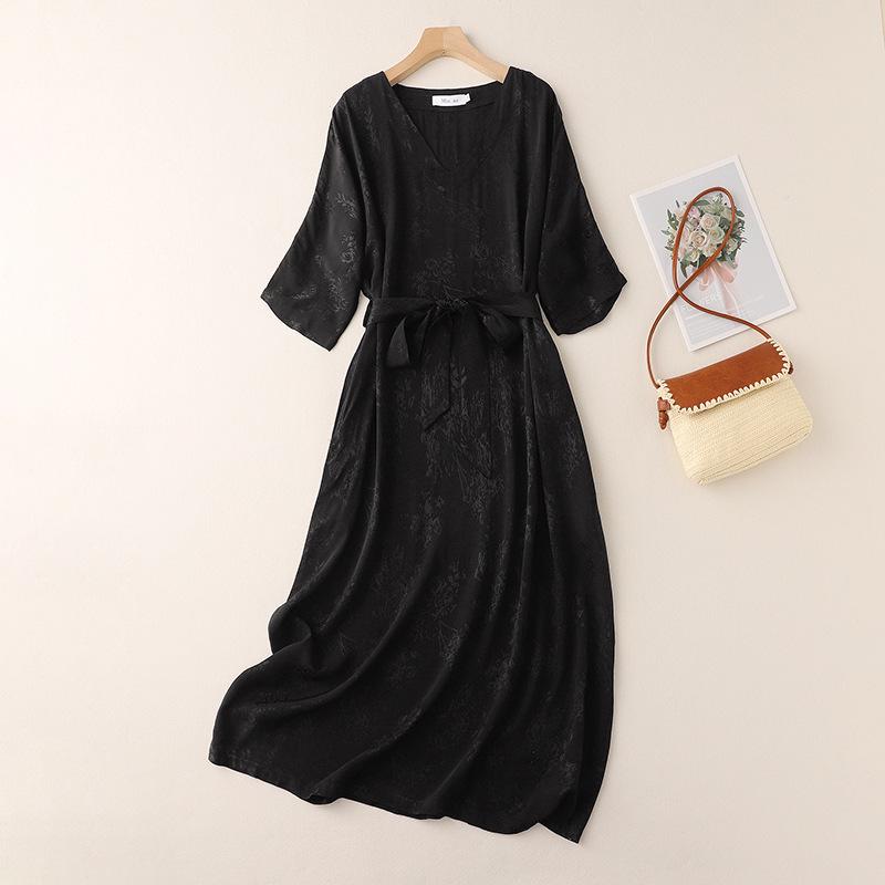 Retro Summer 2026 Tencel Jacquard Robe Dress - Elegant, Loose, Slimming Chinese Style L