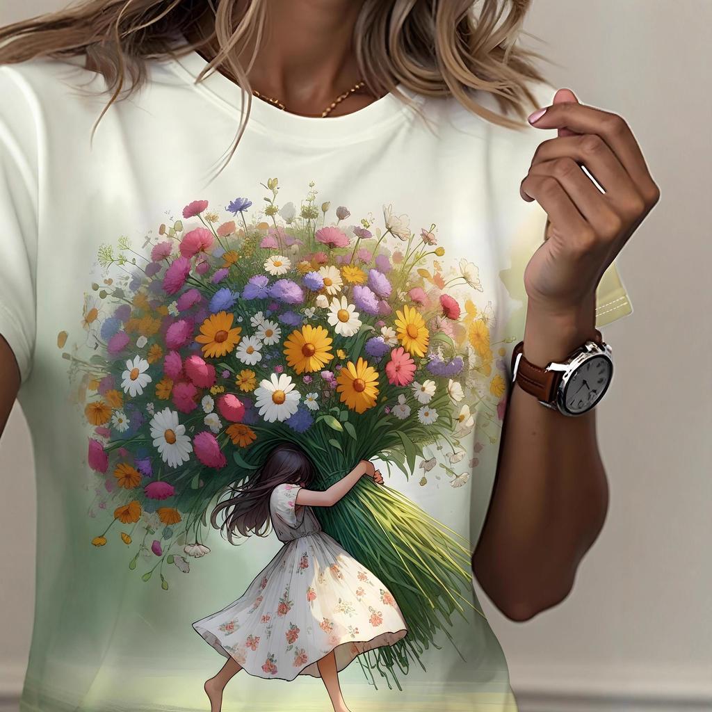Women's T-shirt Loose 3D Printed Pattern Casual Fashion Sports Top