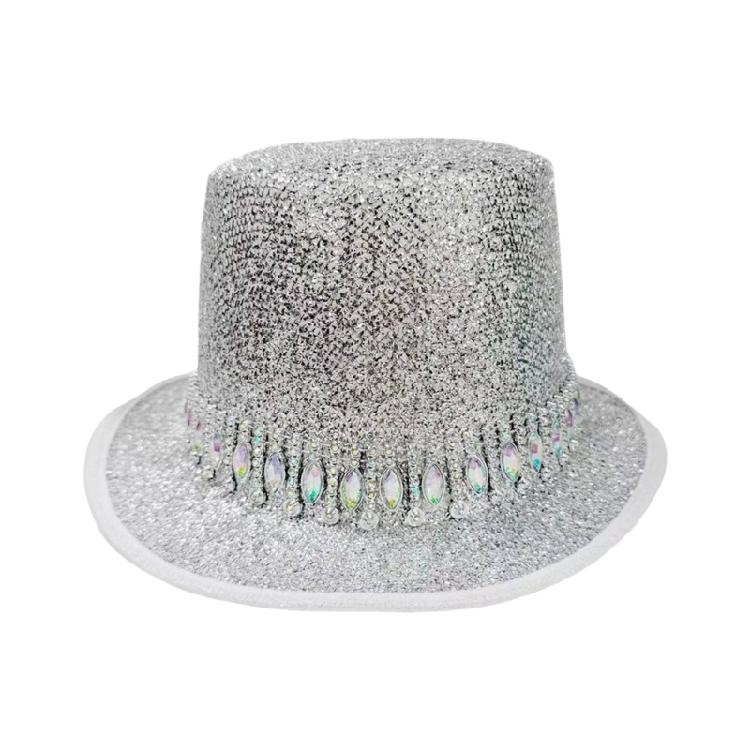 Eye Catching Rhinestones Tall Hat Cosplay Hat Stage Show Hat Halloween Costume Ceremony Hat Evening Party Magicians Hat