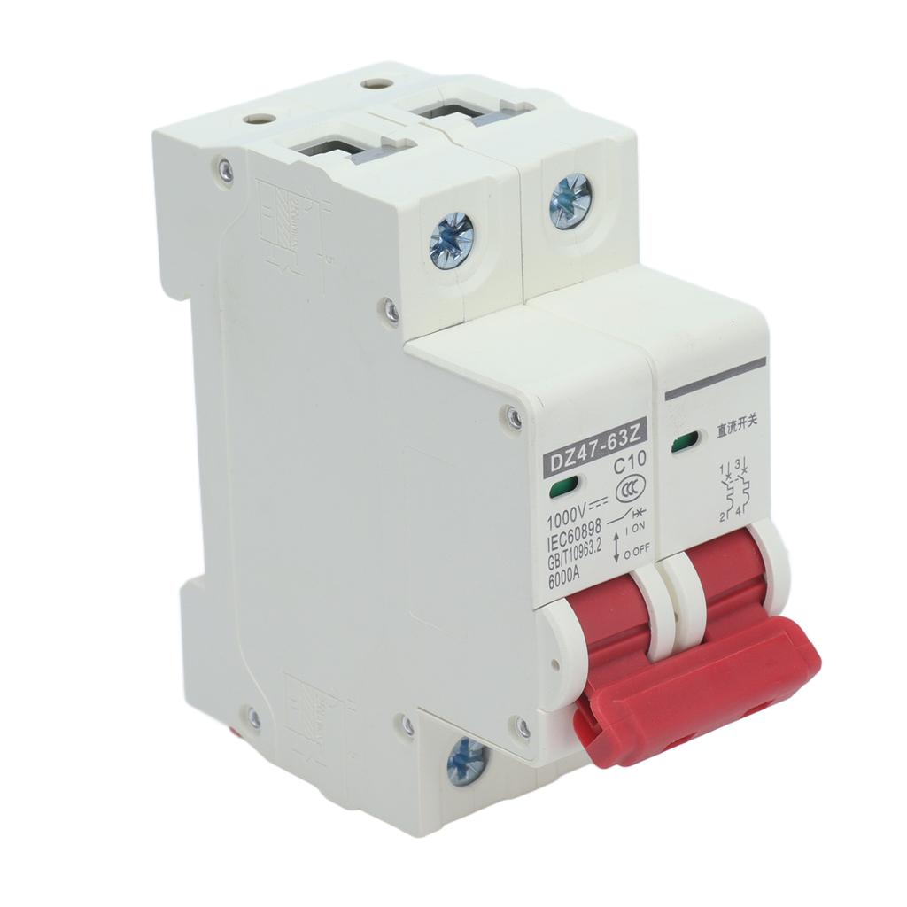 DZ47‑63Z Miniature DC Circuit Breaker 2 Polos 1000V 10AMP Insulator for Solar Photovoltaic System DI