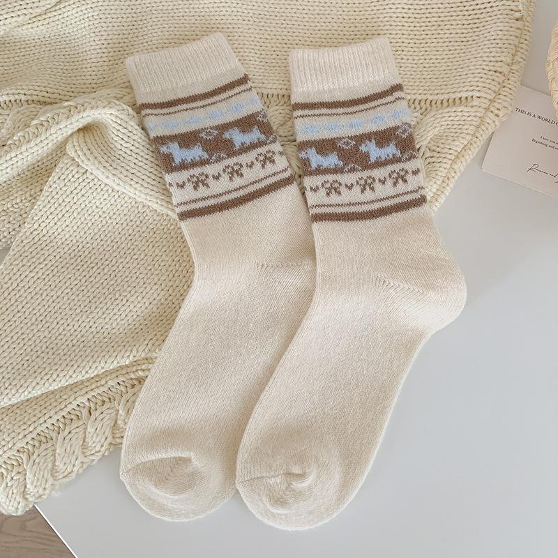 

Wool Socks Children S Medium Tube Socks Season Fleece Thickened Warm Retro Pastoral Style Puppy Cute Pile Socks Woman One size fits all
