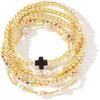 14K Gold Plated Pearl Beaded Cross Bracelets Stack Set for Women,Stretch Boho Colorful Christian Beads Ball Jewelry Friendship Summer Trendy Gift