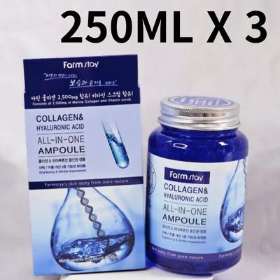 1+1+1 Farmstay Ampoule tout-en-un au collagène et à l'acide hyaluronique 250 ml - Hydratation et élasticité