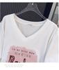 Women's Plus Size V-Neck Loose Fit Mid-Length Short-Sleeve T-Shirt (200/300/350 Jin)