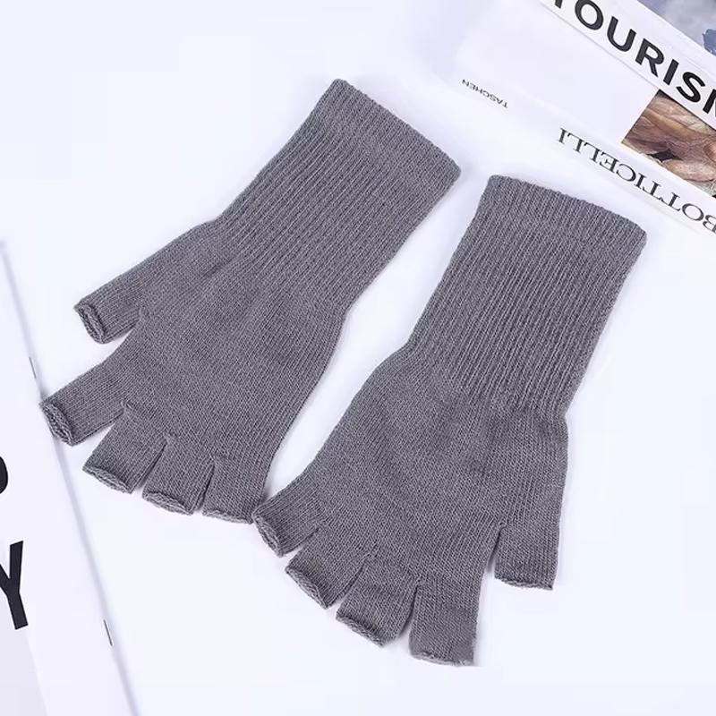 Black Knitted Gloves Winter Thermal Warm Fingerless Fashion Men Women Riding Cozy Writing Driving Work Gloves Elastic Mittens