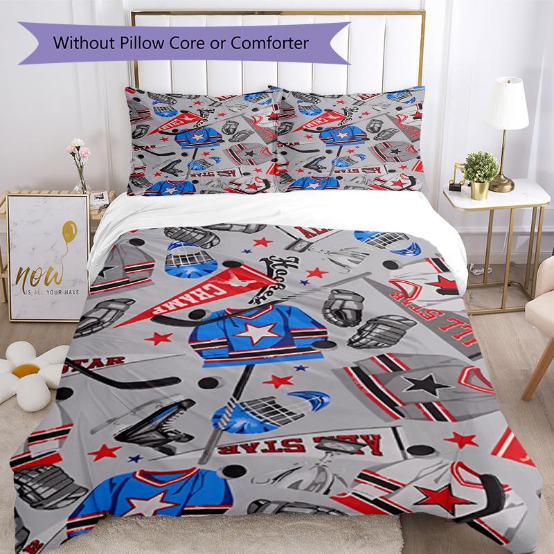 3pcs Ice Hockey Bedding Set Duvet Cover Closure Includes 1 Duvet Cover & 2 Pillowcases, Soft and Comfortable for All Seasons.