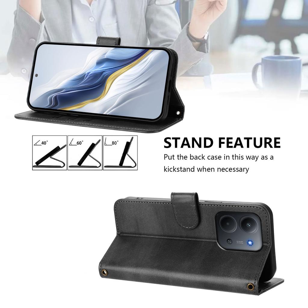 Per Xiaomi Redmi 15C 5G (Unione Europea) (173mm)/15C 4G (Unione Europea) (173mm) Custodie Portafoglio Supporto Pelle a Trama Retrò Copertura per Telefono con Cordino