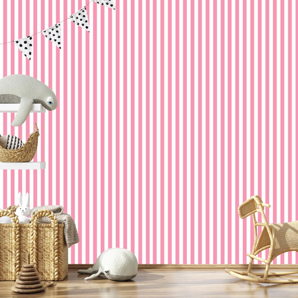 Powder Pink Stripes Wallpaper, Powder Pink Center 50x1000