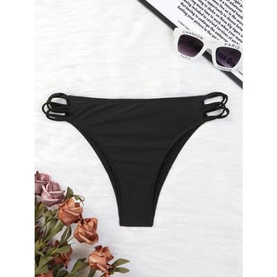 Damen Weiß Träger High Cut Bikinihose Mehrfachschlaufe Seite Badehöschen