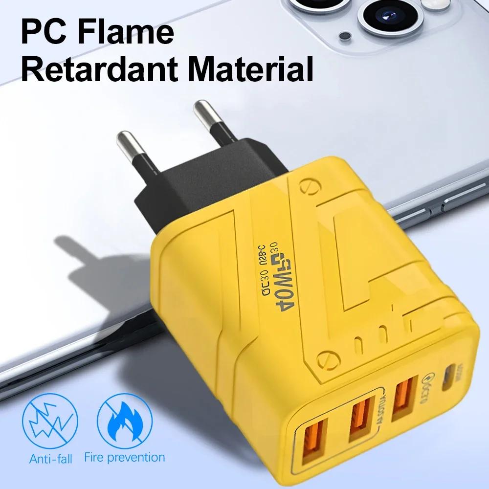 40W USB Chargers Type C Phone Fast Charging Adapter 3 USB 1PD QC 3.0 Wall Charger for IPhone 16 15 14 Pro Max Samsung Xiaomi Huawei