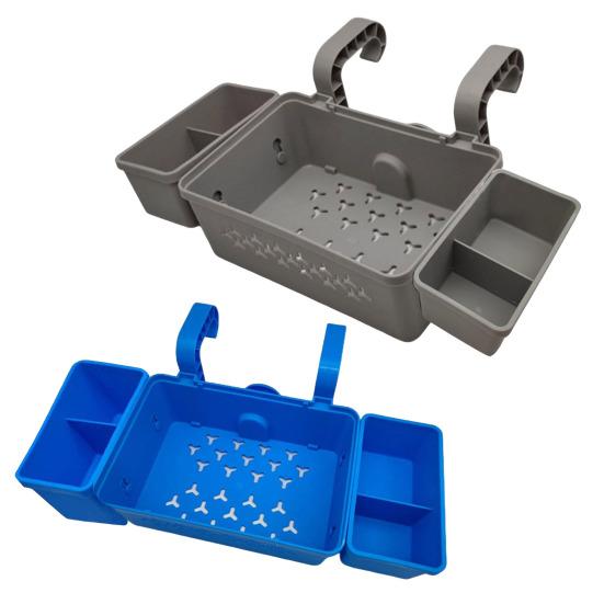 Swimming Pool Storage Basket with 2 Water Cup Holders Hollow Out Drainage Large Capacity PoolsideStorage Rack Toys Goggles Phones Drinks Towels