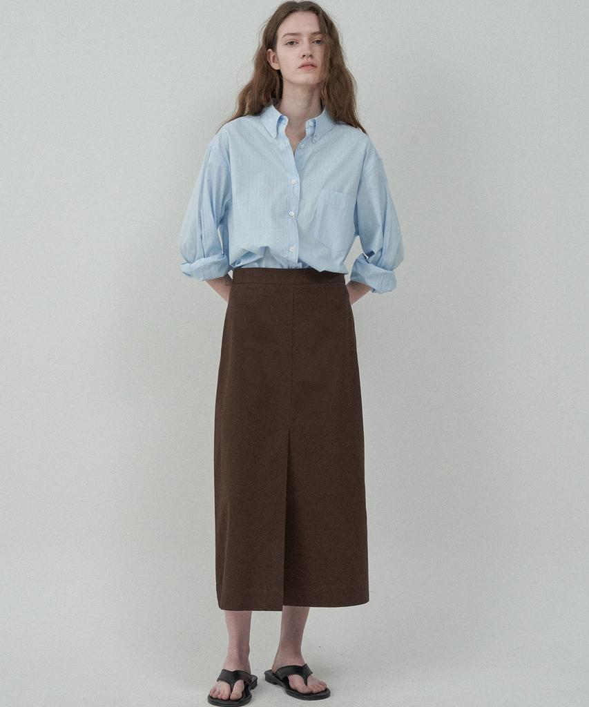 MOTT Autumn Basic Slit Skirt-Brown