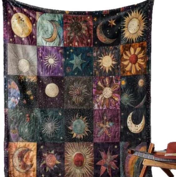 Cross Retro Sun and Moon Flannel Blanket - Soft All-Season Comfort