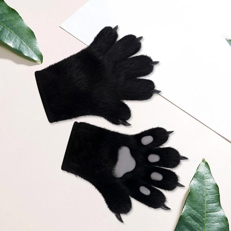 Stylish Plush Animal Paws Gloves Soft Faux Fursuit Cosplay Accessory Unisex Multi Color