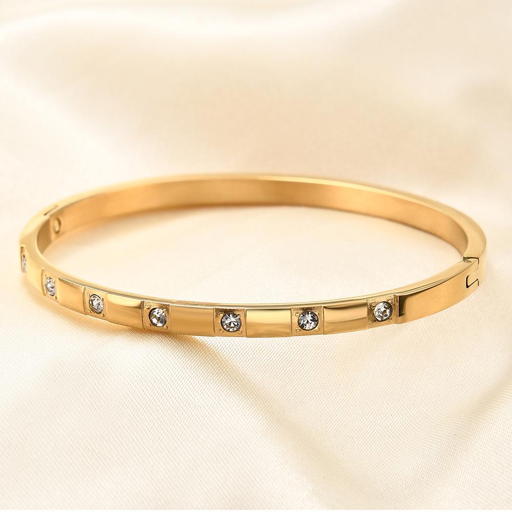 European & American Versatile 4MM Zircon 18K Gold Stainless Steel Titanium Couple Bracelet for Women