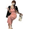 Pure desire wind suspender dress women's summer new contrasting color backless design sense slim and thin hip skirt
