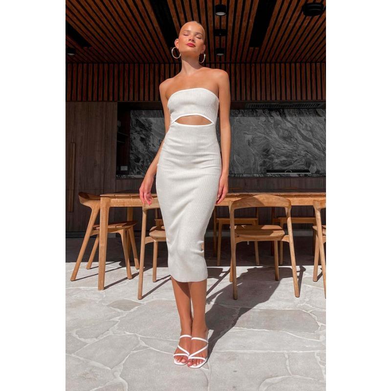 Summer Women's One-Shoulder Sexy Sheath Striped Knit Slim Hip Dresses