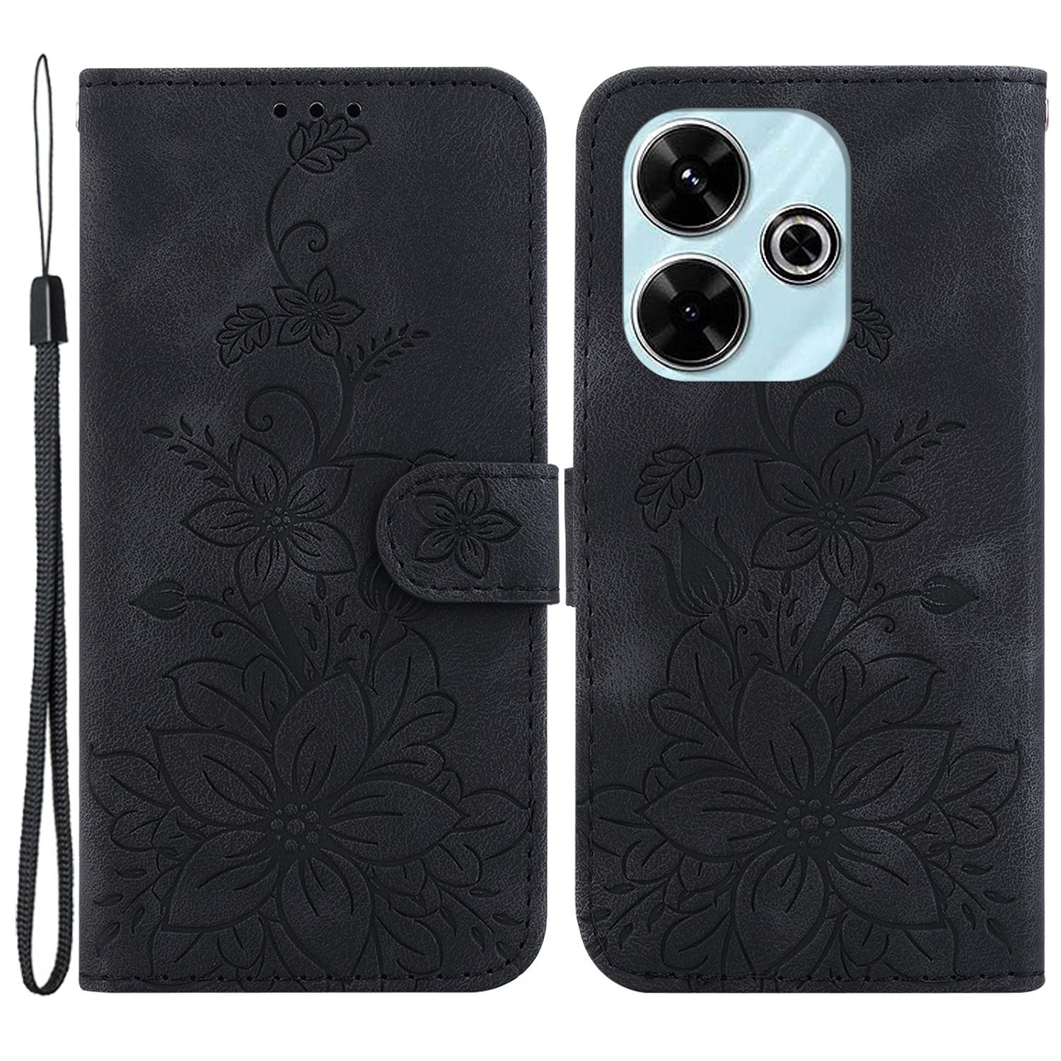 

For Xiaomi Redmi 13 5G/13 4G/Poco M6 4G Case PU Leather Lily Flower Anti-Drop Phone Cover D