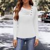 Top da Donna in Seta di Latte a Maniche Lunghe alla Moda Casual con Collo Asimmetrico e Bottoni T-shirt