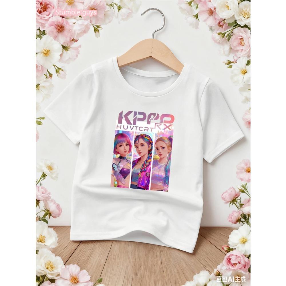 Girls Kpop Style T Shirt Summer Casual Anime Print Short Sleeve Anime Clothes Comfortable Soft Kids Fashion Tee Tops