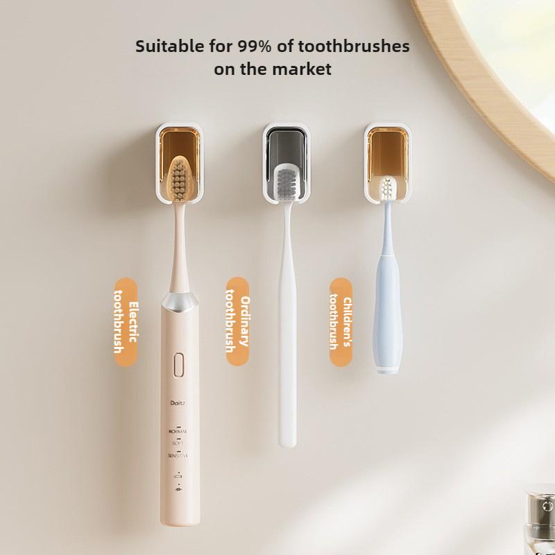 Non-punching Toothbrush Shelves Wall-mounted Dust-proof Storage Box with Lid Electric Toothbrush Holder Ordinary Toothbrush Use