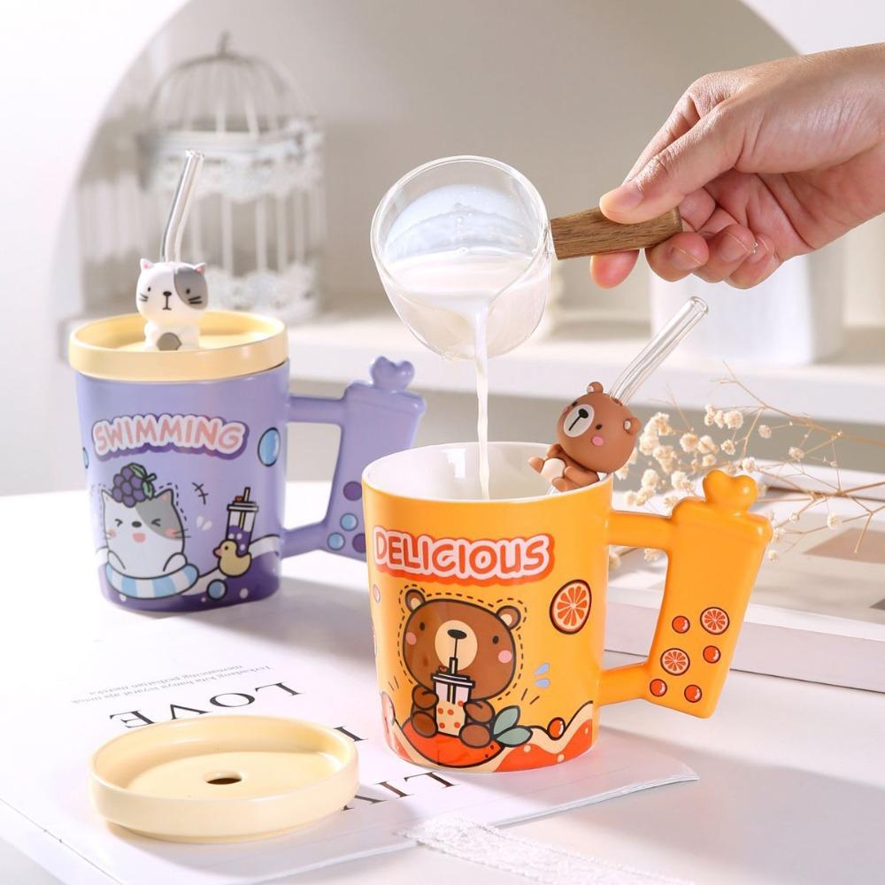 Creative Cartoon Animal Straw Cup Personality Niche Mug High Looking Ceramic Cup Gift Souvenir Coffee Cup