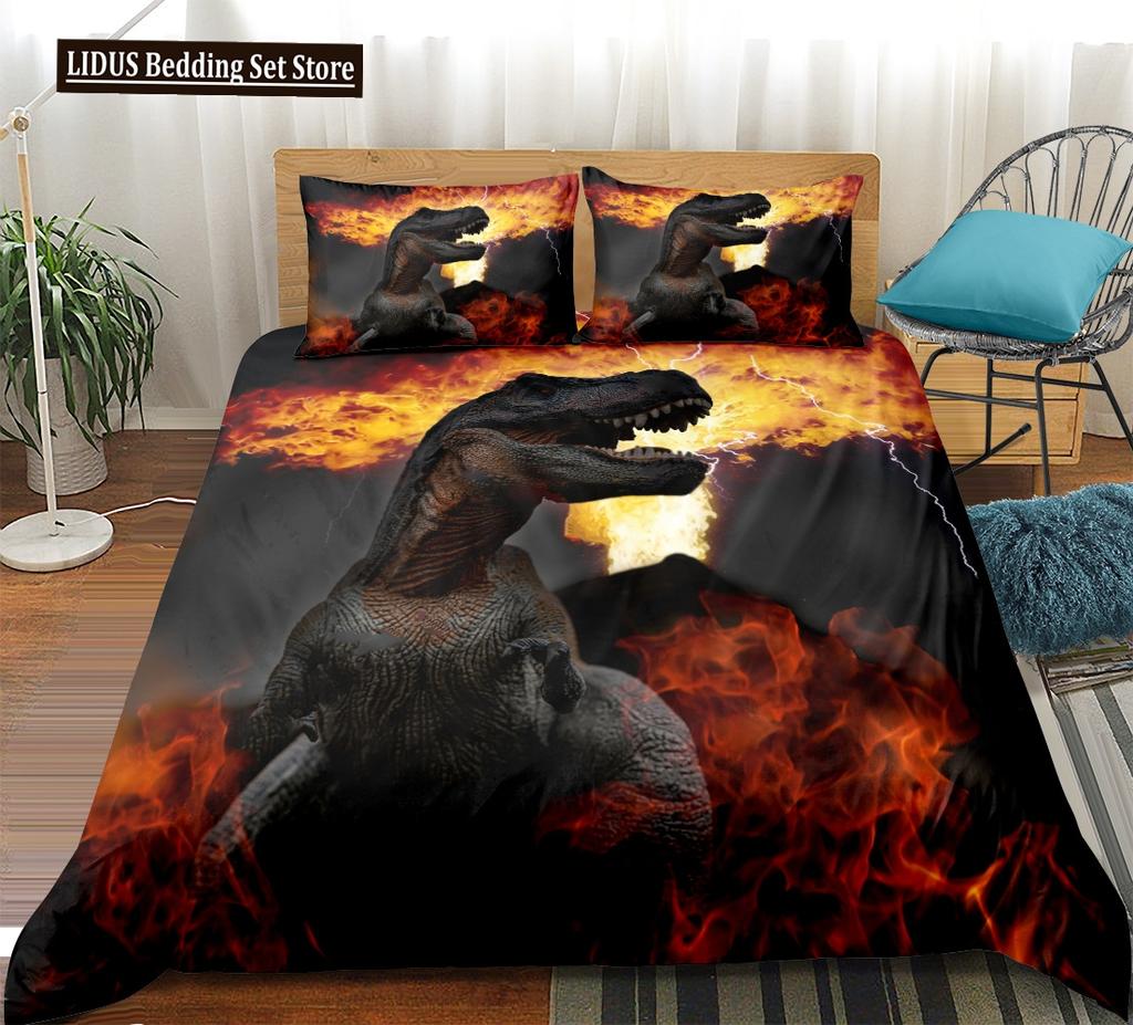 Dinosaur Duvet Cover Set King Queen Full Twin Size Wild Animals Comforter Cover With Zipper For Boys Girl Polyester Bedding Set