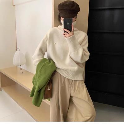 Lazy Wind Design Sense Soft Waxy Turtleneck Sweater Women's Autumn and Winter New Loose Thickened Warm Bottomed Knitted Sweater Top