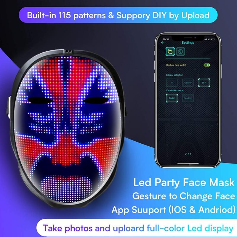 LED Verlicht Masker met Bluetooth Programmeerbaar Doe-het-zelf Aangepast Gepersonaliseerd Halloween Masker Masquerade Feest Cosplay Cool