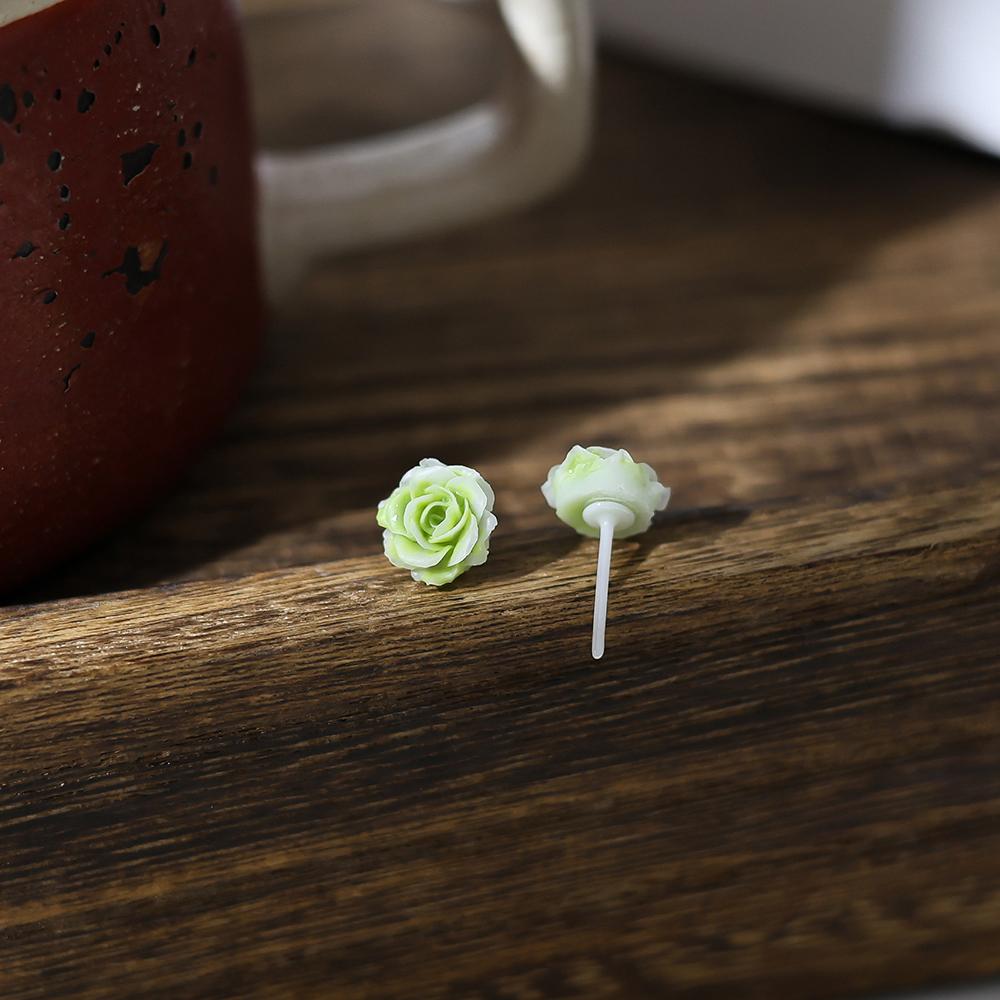 Bioceramic Needle Resin Flower Mini Stud Earrings For Women Allergy Prevention Piercing Ear Hole Jewelry