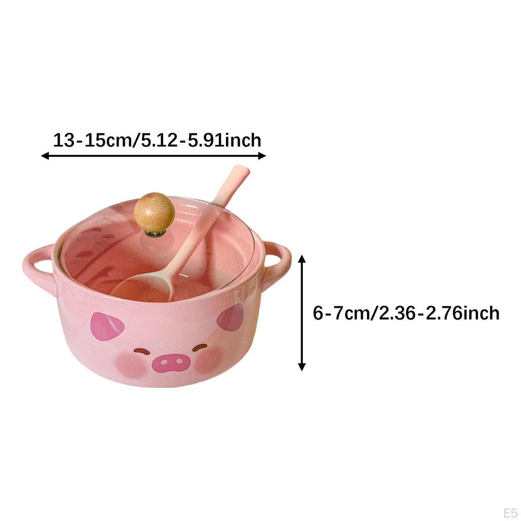Ceramic Ramen Bowl with Lid, Soup Pot , Cute Design for Home, Student Dorm, Gift, Office