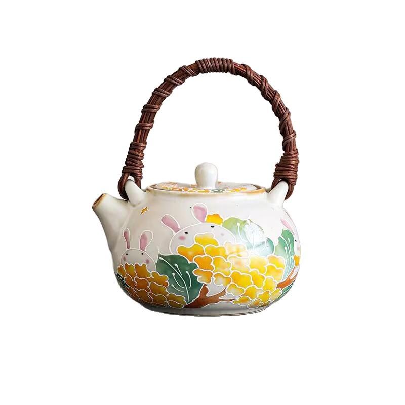 Ru Kiln Brewing Teapot, One Pot And Two Cups, Household Kung Fu Tea Set, Beam Pot, Large-Capacity Brewing Tea Cup Gift Box.