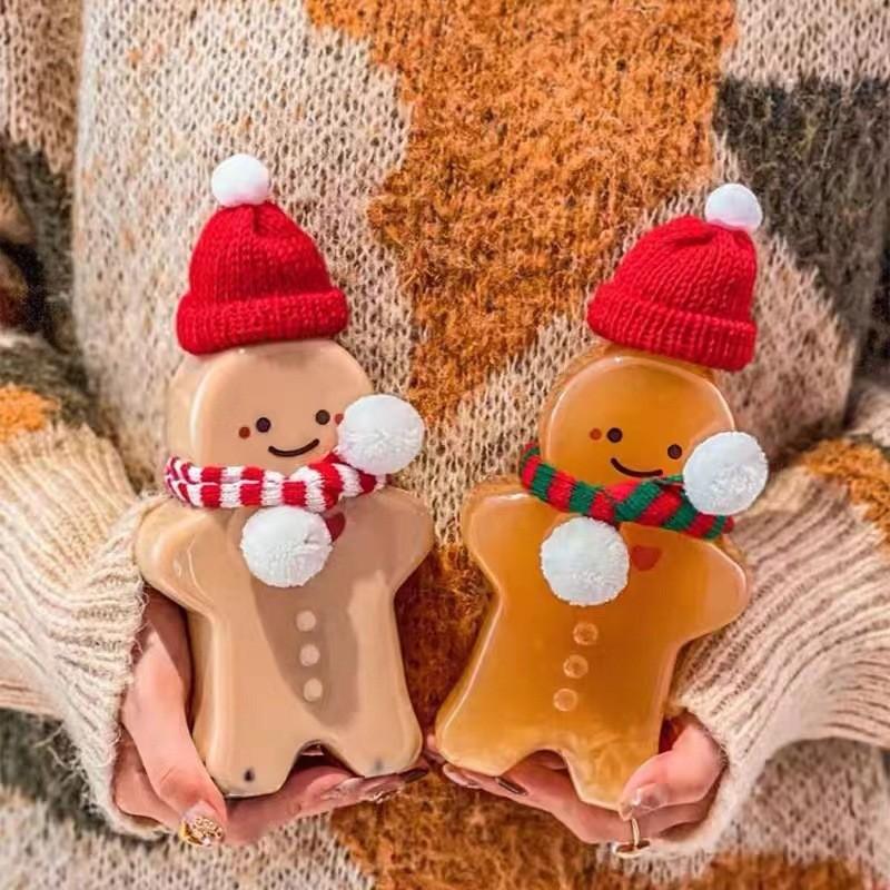 Christmas Milk Tea Cup Cute Gingerbread Man Water Bottle Snowman Tea Juice Jar Candy Plastic Kettle Xmas Navidad  Decoration