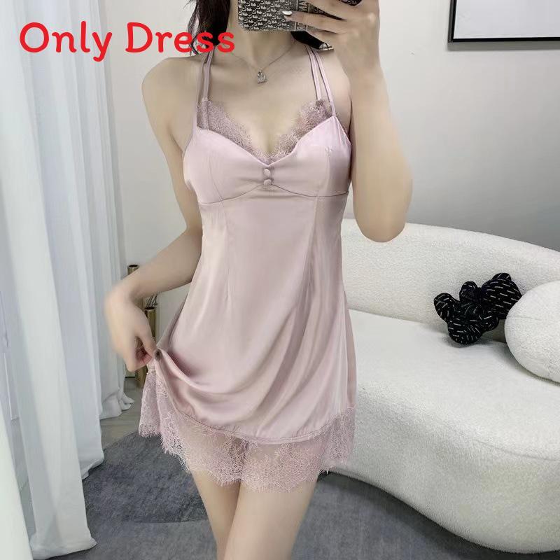 Silk Sleepwear Women Summer Sleeveless Nightdress With Chest Padding For Home Comfort