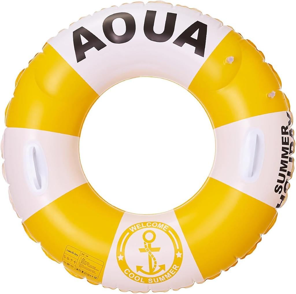 Swim Rings for Adults and Children, with Handles, Double Airbags, O-shaped, #90 #120 Striped Pattern, Cute, Unisex, Stylish, Perfect for Summer Water