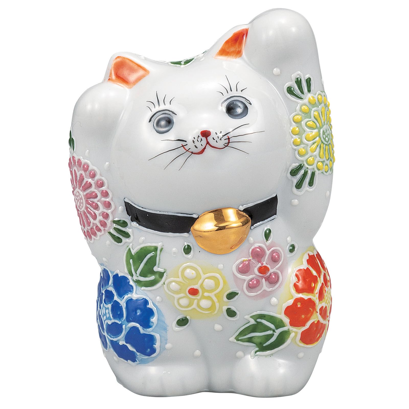 

Kutani Ware 12cm Size Flower Brings Good Fortune and Wealth Maneki-neko (Lucky Cat) Figurine, Tall, 4, Dance, K9-1542, белый