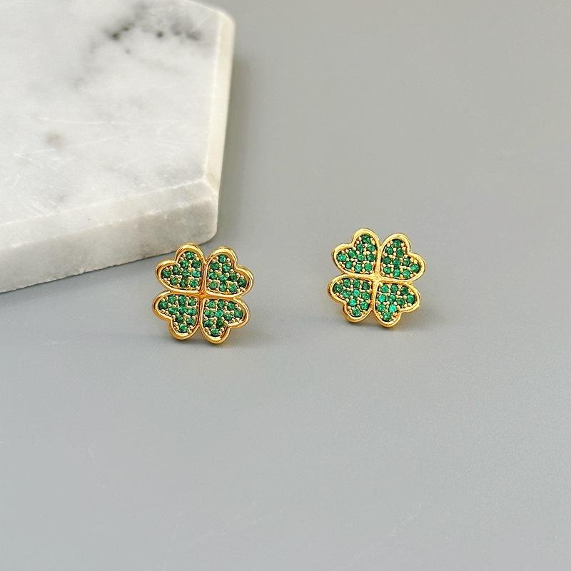 

Trendy Four-Leaf Clover Small Love Stud Earrings, High-End Light Luxury Earrings зелений