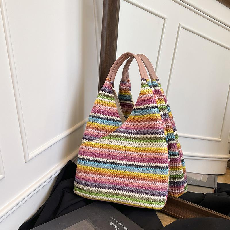 New Fashion Casual Bag Large Capacity Shoulder Bag Women's Handbag Woven Bag Striped Bag Tote Bag