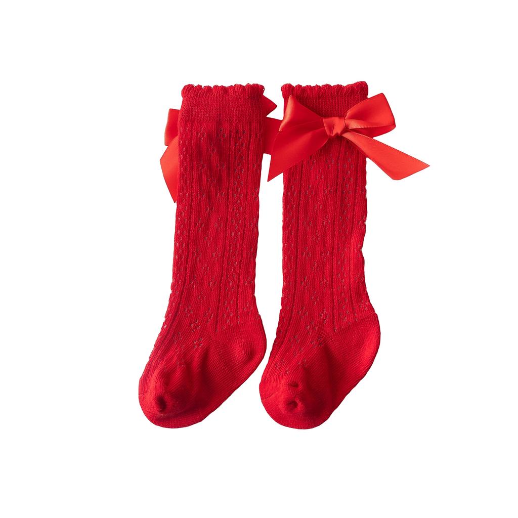 Baby Girls Knee High Socks Breathable Cutout Mesh Cute Bows Dress Socks Newborn Stockings for Clothing Accessories
