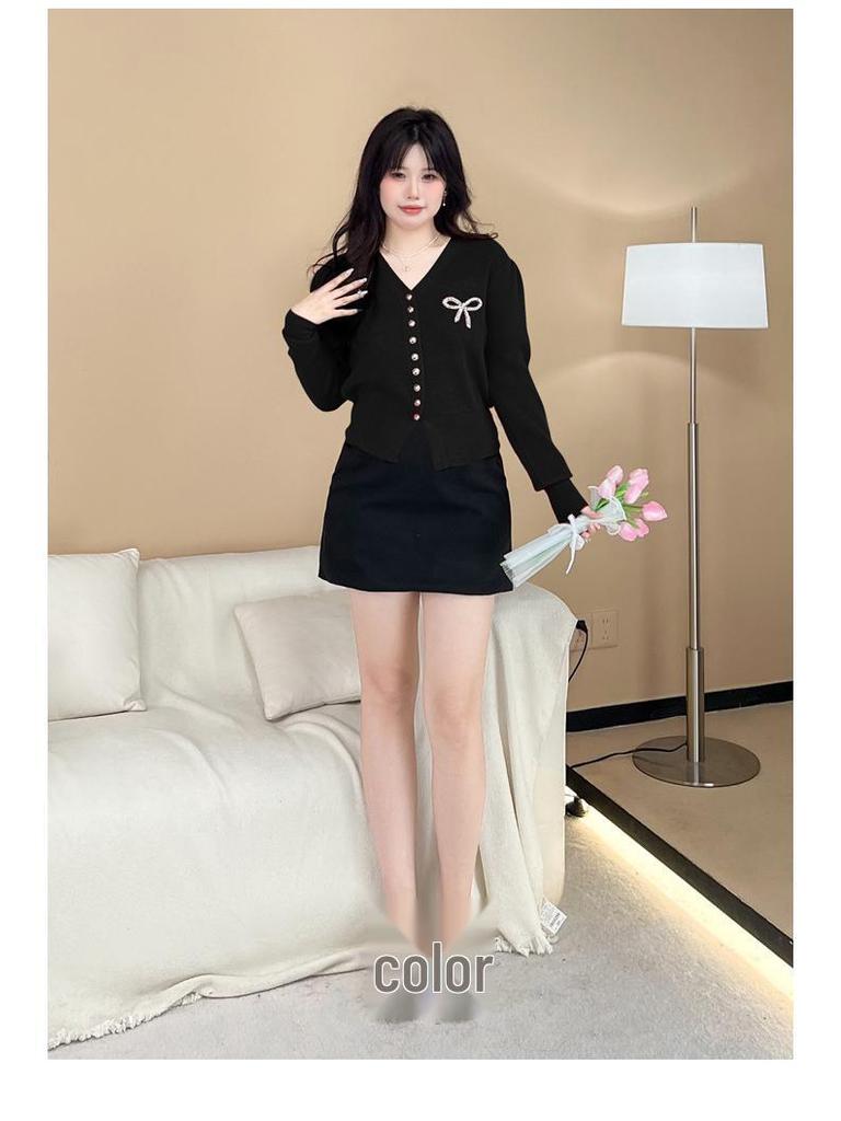 2025 Douyin Influencer Style Round Neck Slimming Knit Sweater Plus Size Women's Fashion Top