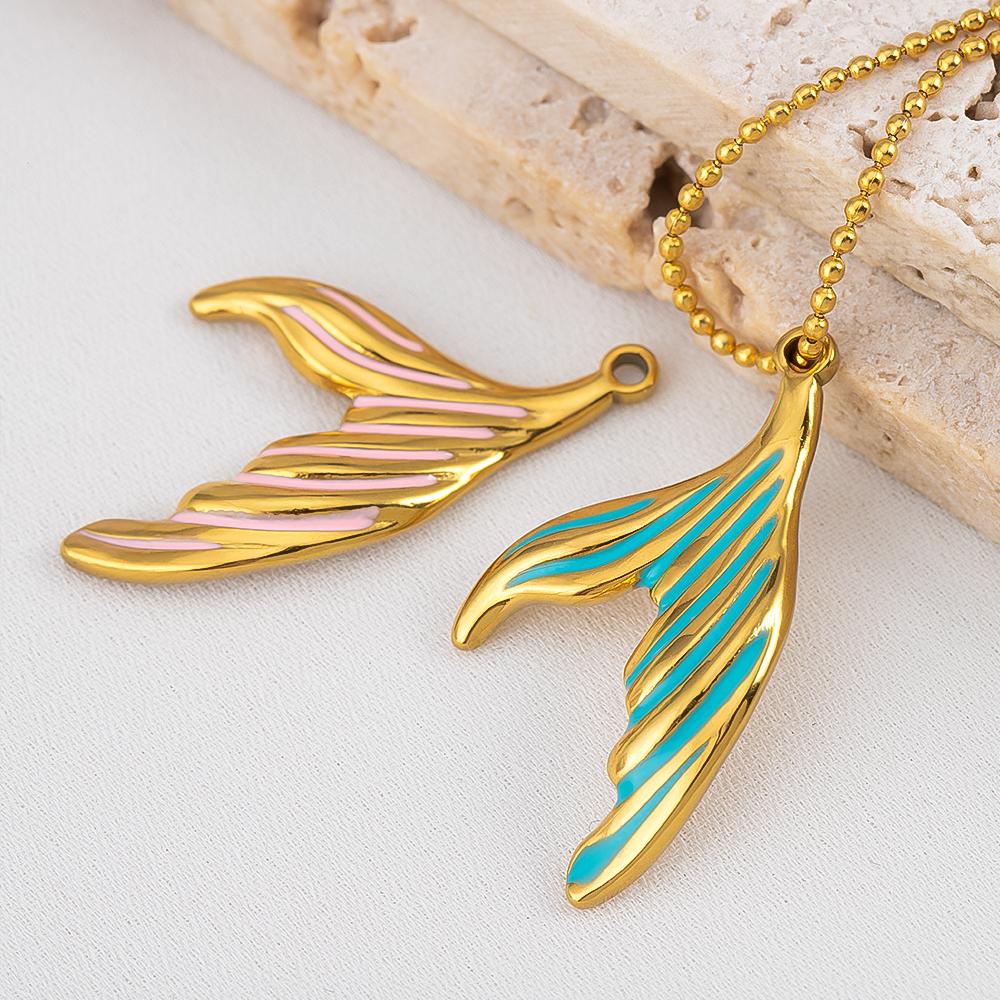 2pcs 304 Stainless Steel Enamel Fish Tail Pendant Mermaid Tail Charm DIY Trend Necklace Earring Jewelry Making Keychain Supplies
