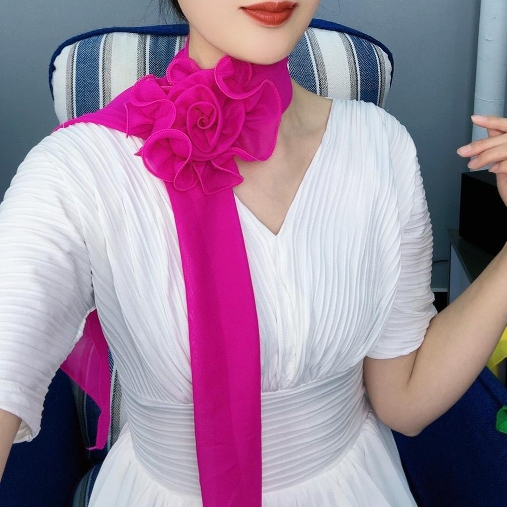 Rose Flower Small Scarf for Women Versatile and Stylish Neck Protection Scarf Solid Color Thin Scarf