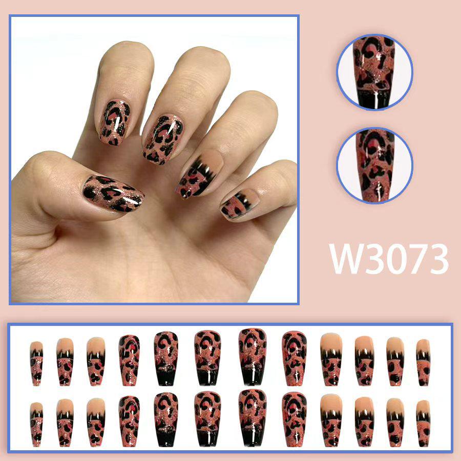 European & American Leopard Gradient Long Nail Tips - Detachable & Wearable