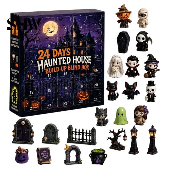 24-Tage-Box Halloween Adventskalender 2026, Countdown mit 2D-Flachgeschenken für Erwachsene Kinder Acryl-Mini-Figuren, Sammler-Überraschung Mädchen